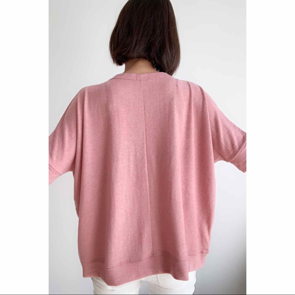 SOFT FLEECE V NECK DOLMAN TOP - DUSTY PINK - Picture 6 of 8